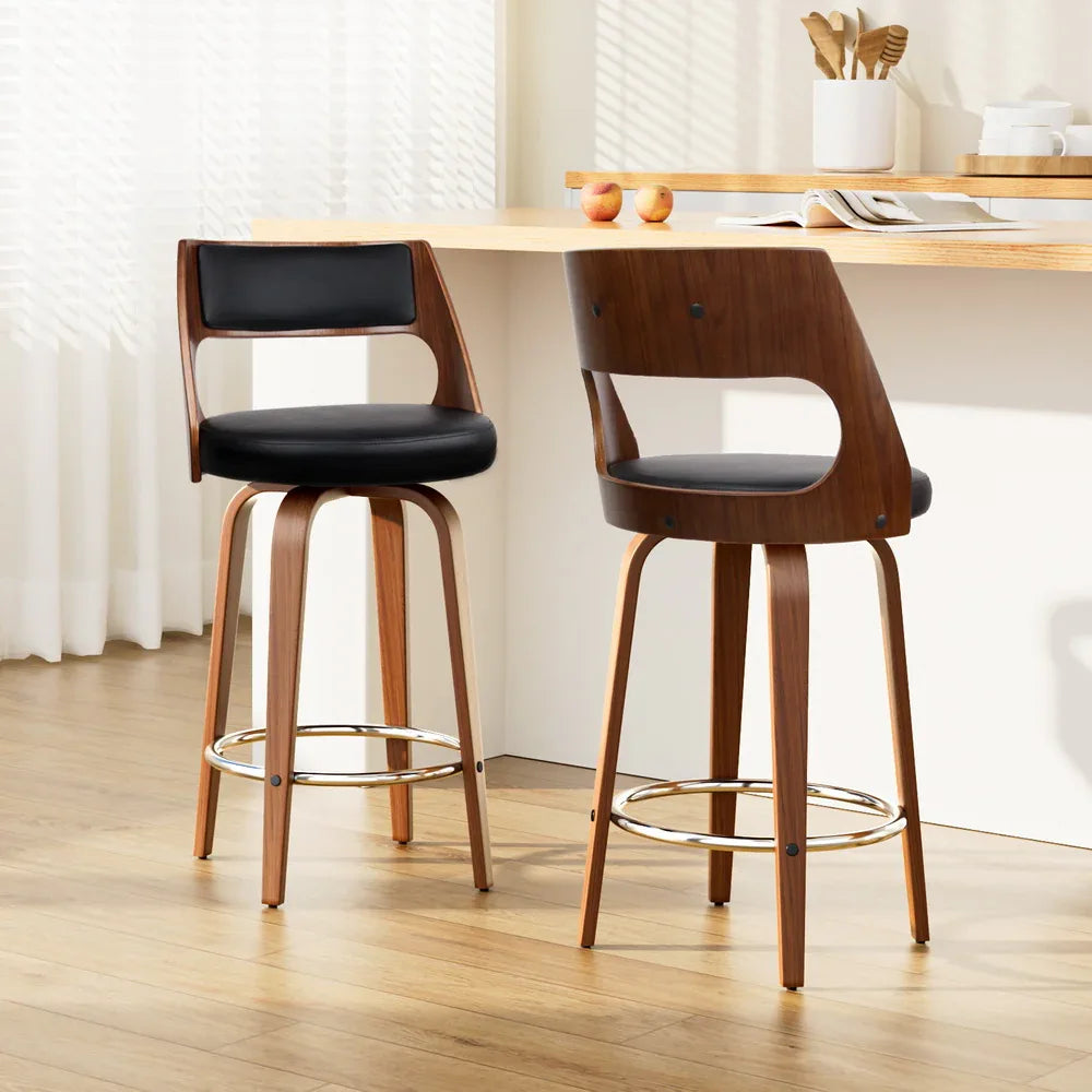 Artiss 2x Bar Stools Swivel Leather Chair 65cm - Mekamart Australia