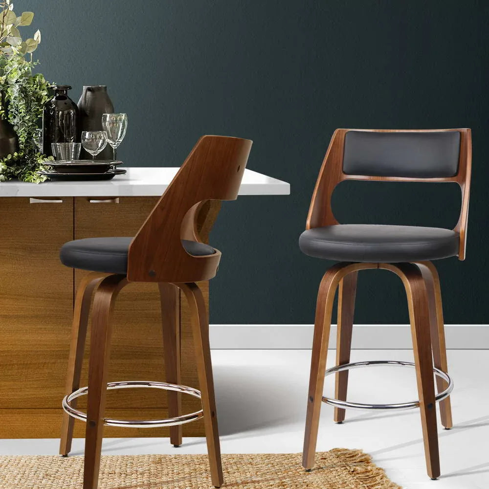 Artiss 2x Bar Stools Swivel Leather Chair 65cm - Mekamart Australia