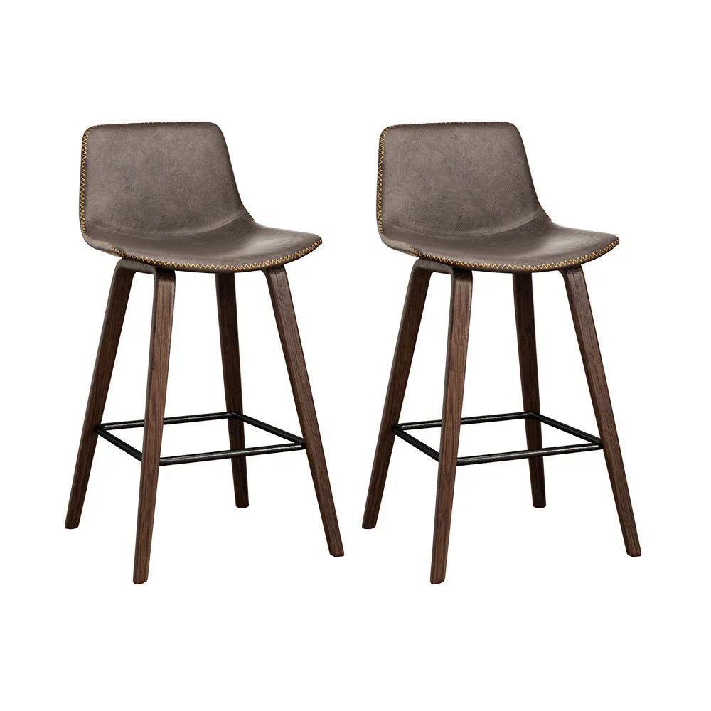Artiss Bar Stools Kitchen Counter Barstools Leather Wooden Chairs x2 - Mekamart Australia