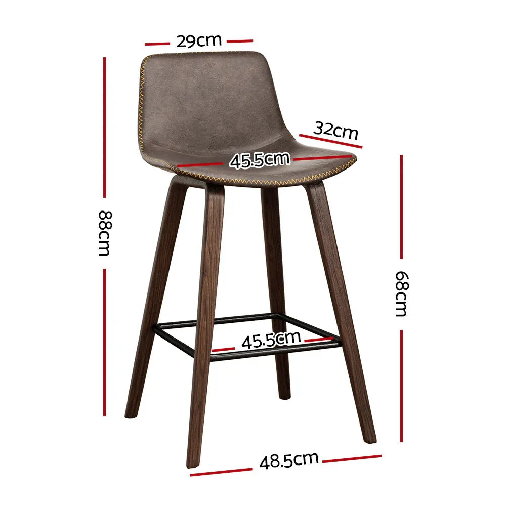 Artiss Bar Stools Kitchen Counter Barstools Leather Wooden Chairs x2 - Mekamart Australia