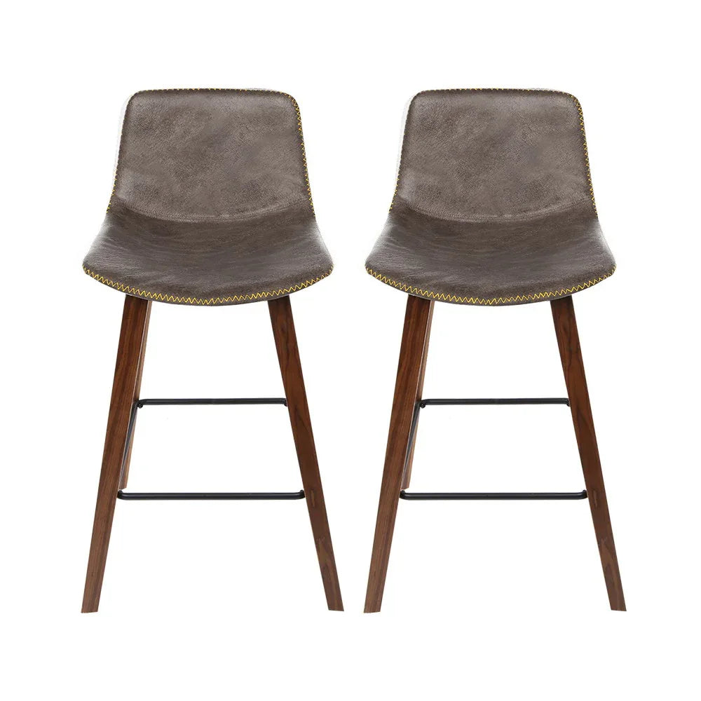 Artiss Bar Stools Kitchen Counter Barstools Leather Wooden Chairs x2 - Mekamart Australia