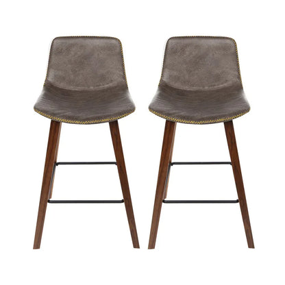 Artiss Bar Stools Kitchen Counter Barstools Leather Wooden Chairs x2 - Mekamart Australia