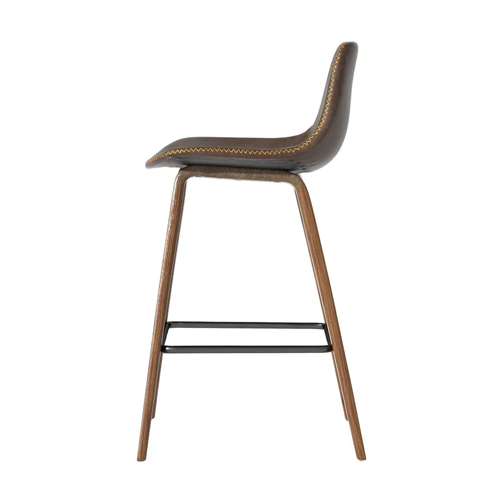 Artiss Bar Stools Kitchen Counter Barstools Leather Wooden Chairs x2 - Mekamart Australia