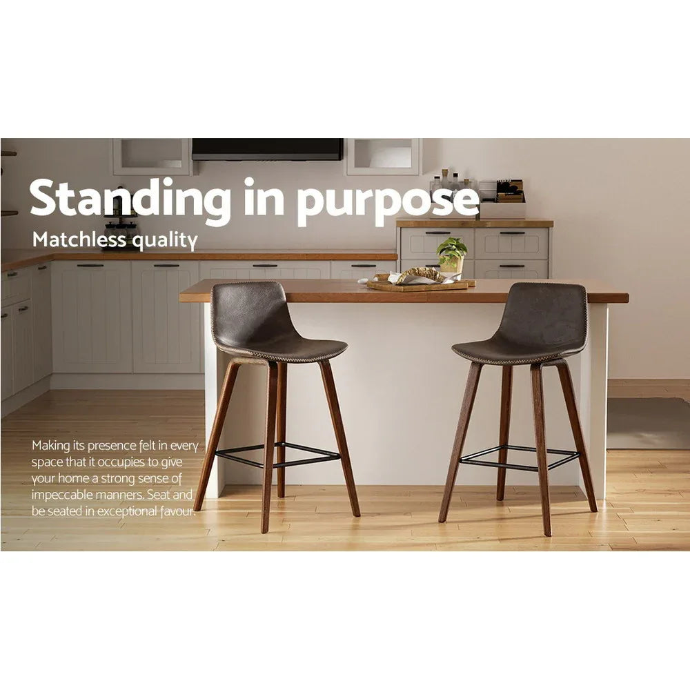 Artiss Bar Stools Kitchen Counter Barstools Leather Wooden Chairs x2 - Mekamart Australia