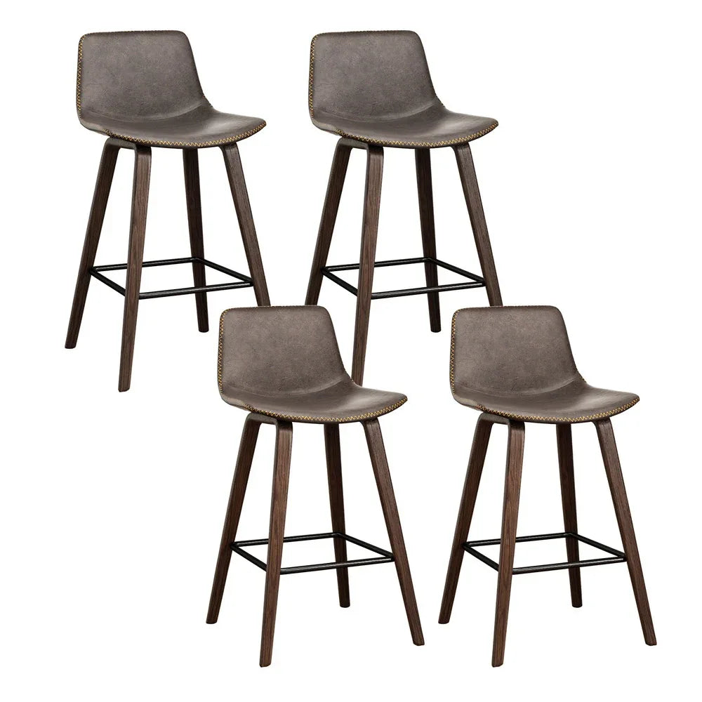 Artiss 4x Bar Stools Vintage Leather Wooden - Mekamart Australia