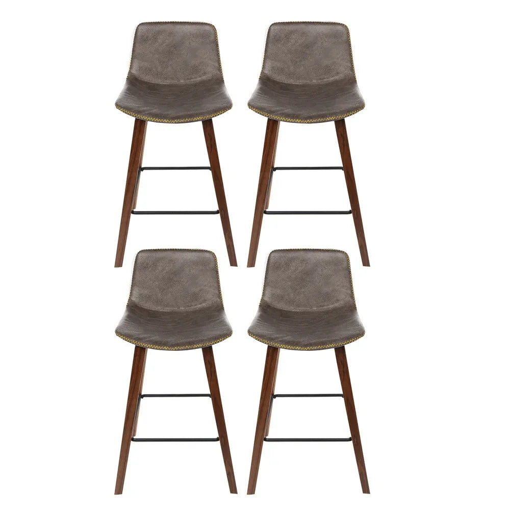 Artiss 4x Bar Stools Vintage Leather Wooden - Mekamart Australia