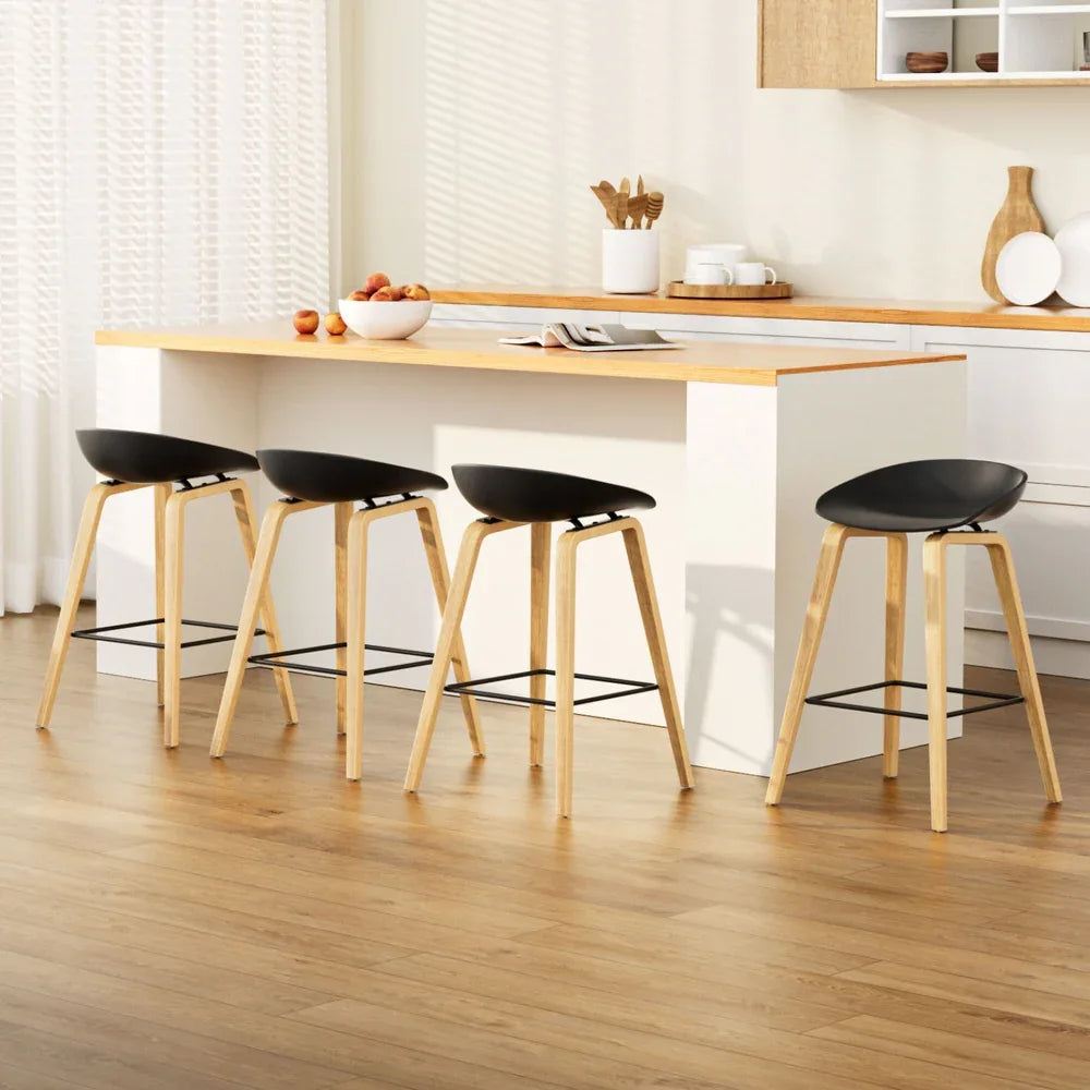 4x Artiss Bar Stools Kitchen Counter Stool Dining Chairs Wooden Black - Mekamart Australia