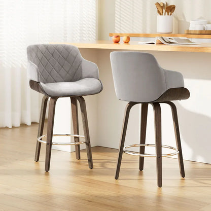 Artiss 2x Bar Stools Swivel Velvet Padded Wooden - Mekamart Australia