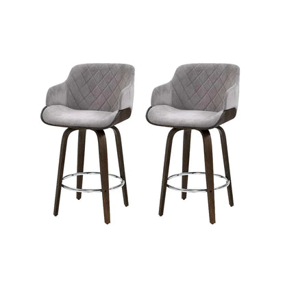 Artiss 2x Bar Stools Swivel Velvet Padded Wooden - Mekamart Australia