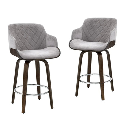 Artiss 4x Bar Stools Swivel Velvet Padded Wooden - Mekamart Australia