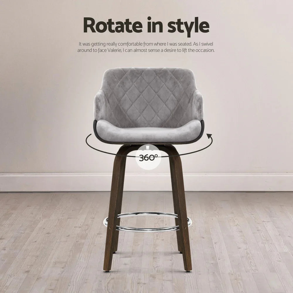 Artiss 4x Bar Stools Swivel Velvet Padded Wooden - Mekamart Australia