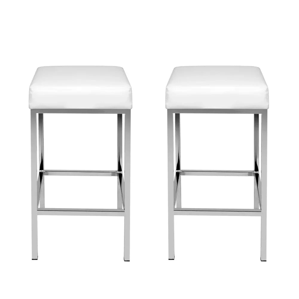 Artiss 2x Bar Stools Leather Padded Metal White - Mekamart Australia