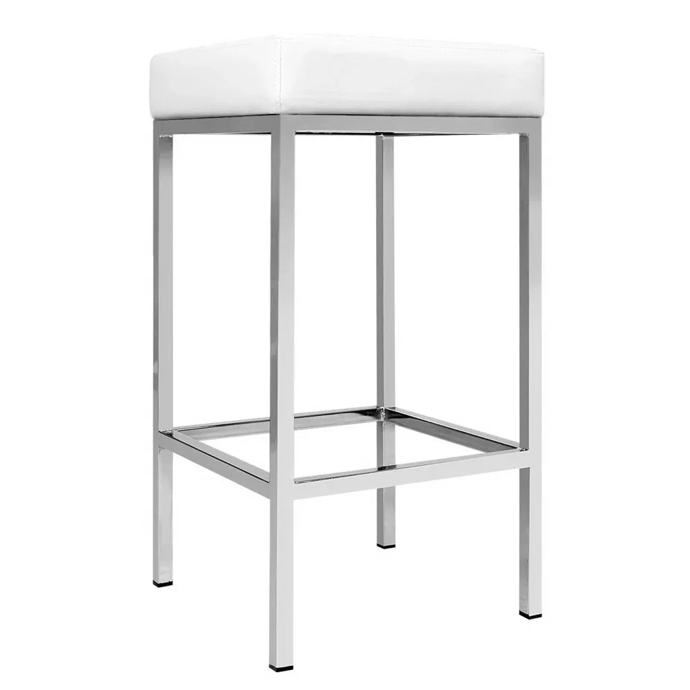 Artiss 2x Bar Stools Leather Padded Metal White - Mekamart Australia
