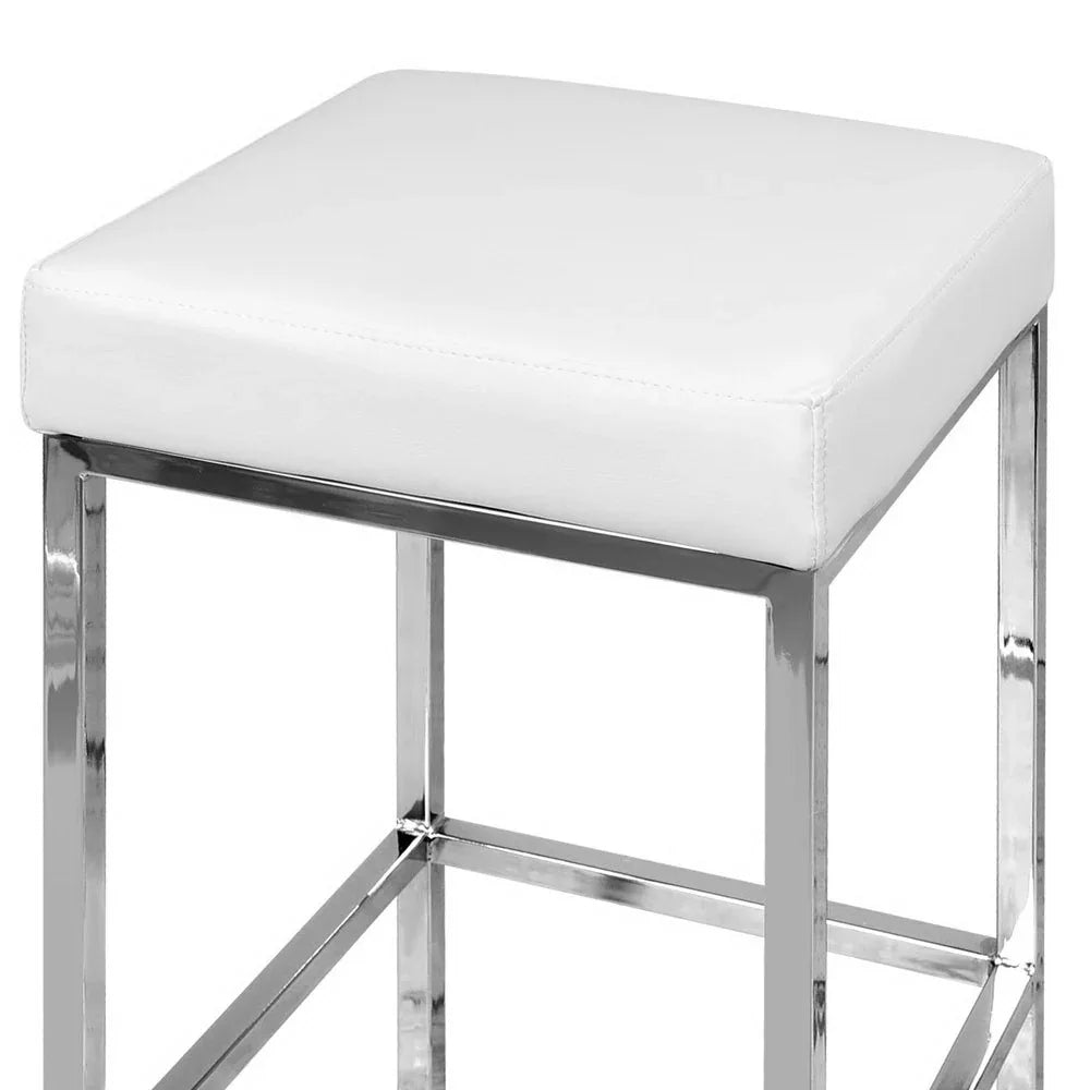 Artiss 2x Bar Stools Leather Padded Metal White - Mekamart Australia