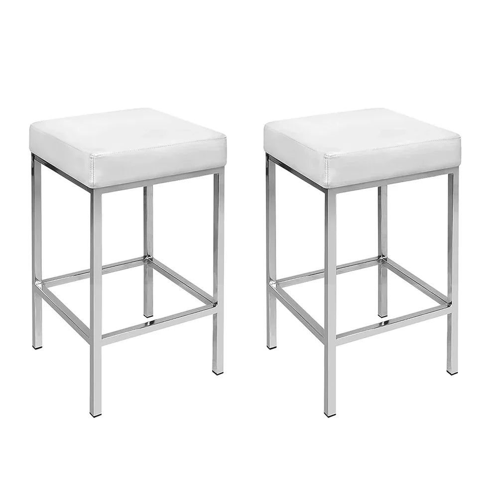 Artiss 2x Bar Stools Leather Padded Metal White - Mekamart Australia