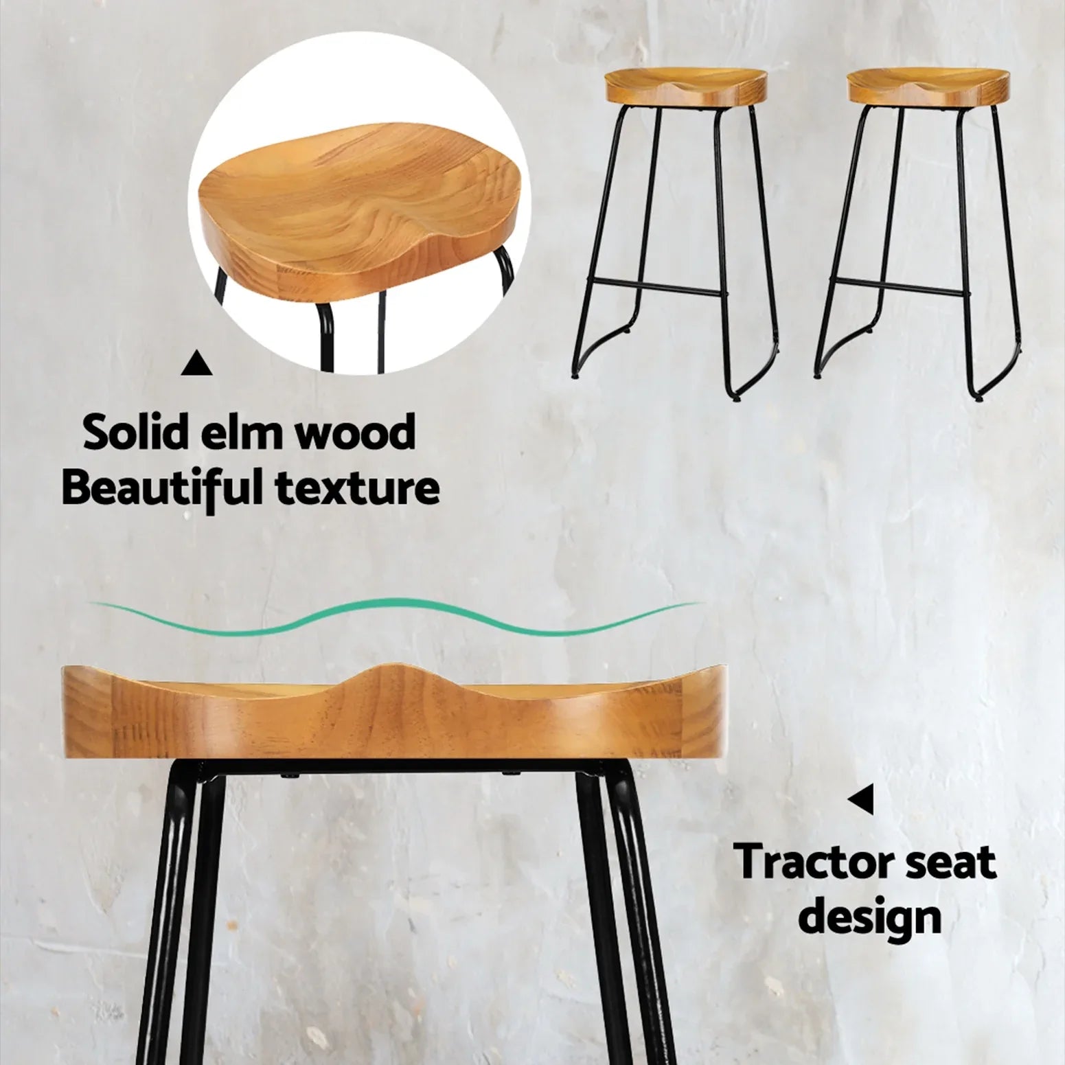 Artiss 4x Bar Stools Tractor Seat 75cm Wooden - Mekamart Australia