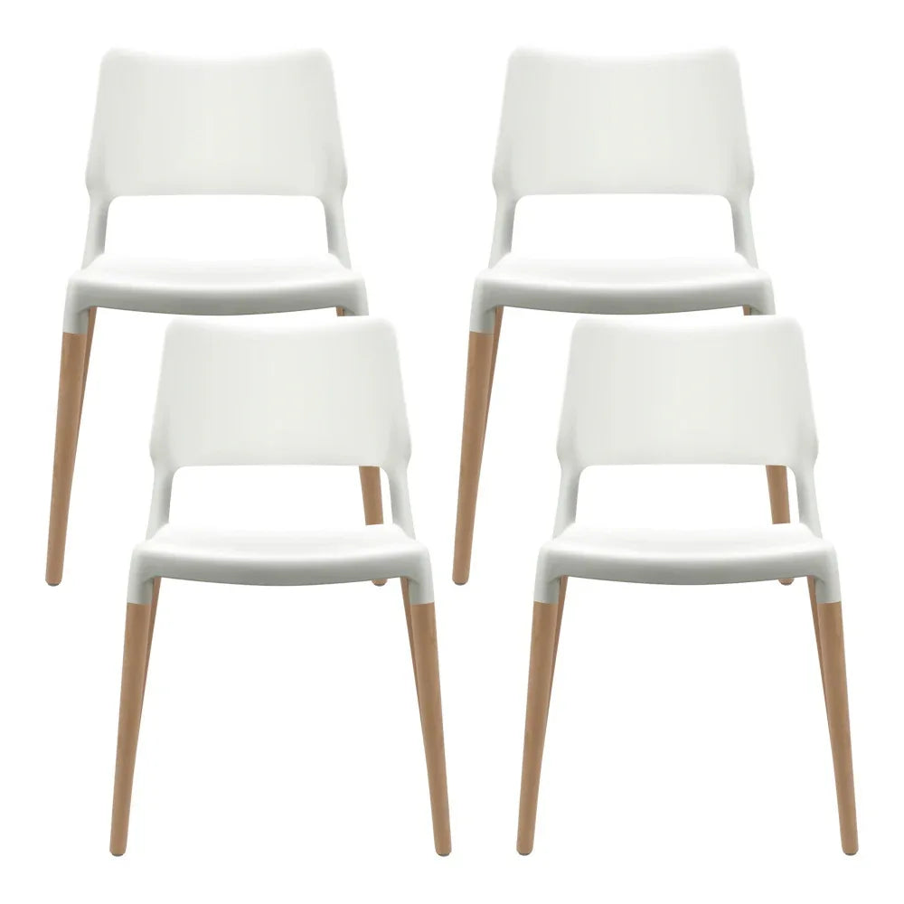 Artiss Dining Chairs Set of 4 Plastic Wooden Stackable White - Mekamart Australia