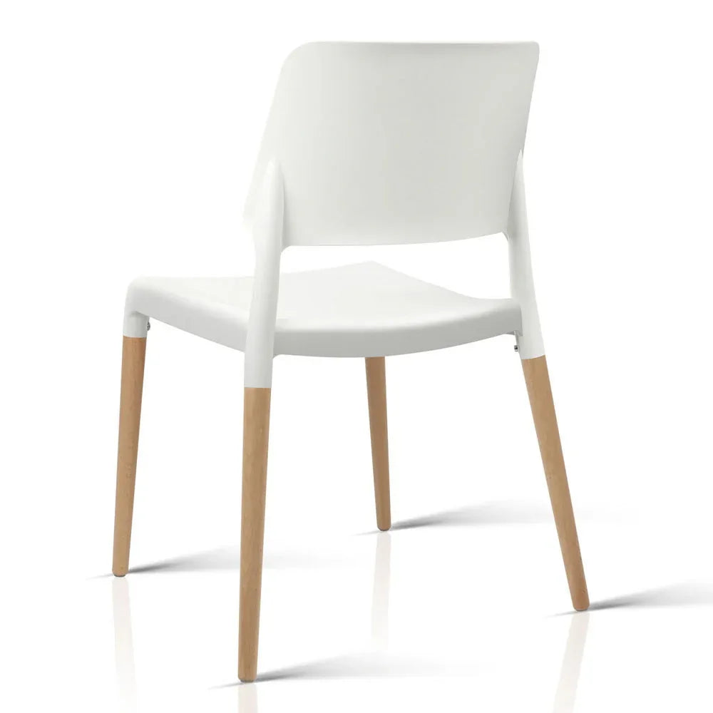 Artiss Dining Chairs Set of 4 Plastic Wooden Stackable White - Mekamart Australia