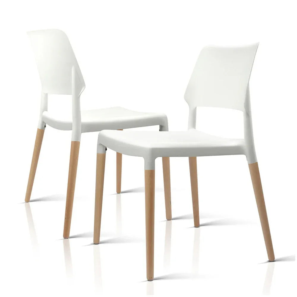 Artiss Dining Chairs Set of 4 Plastic Wooden Stackable White - Mekamart Australia