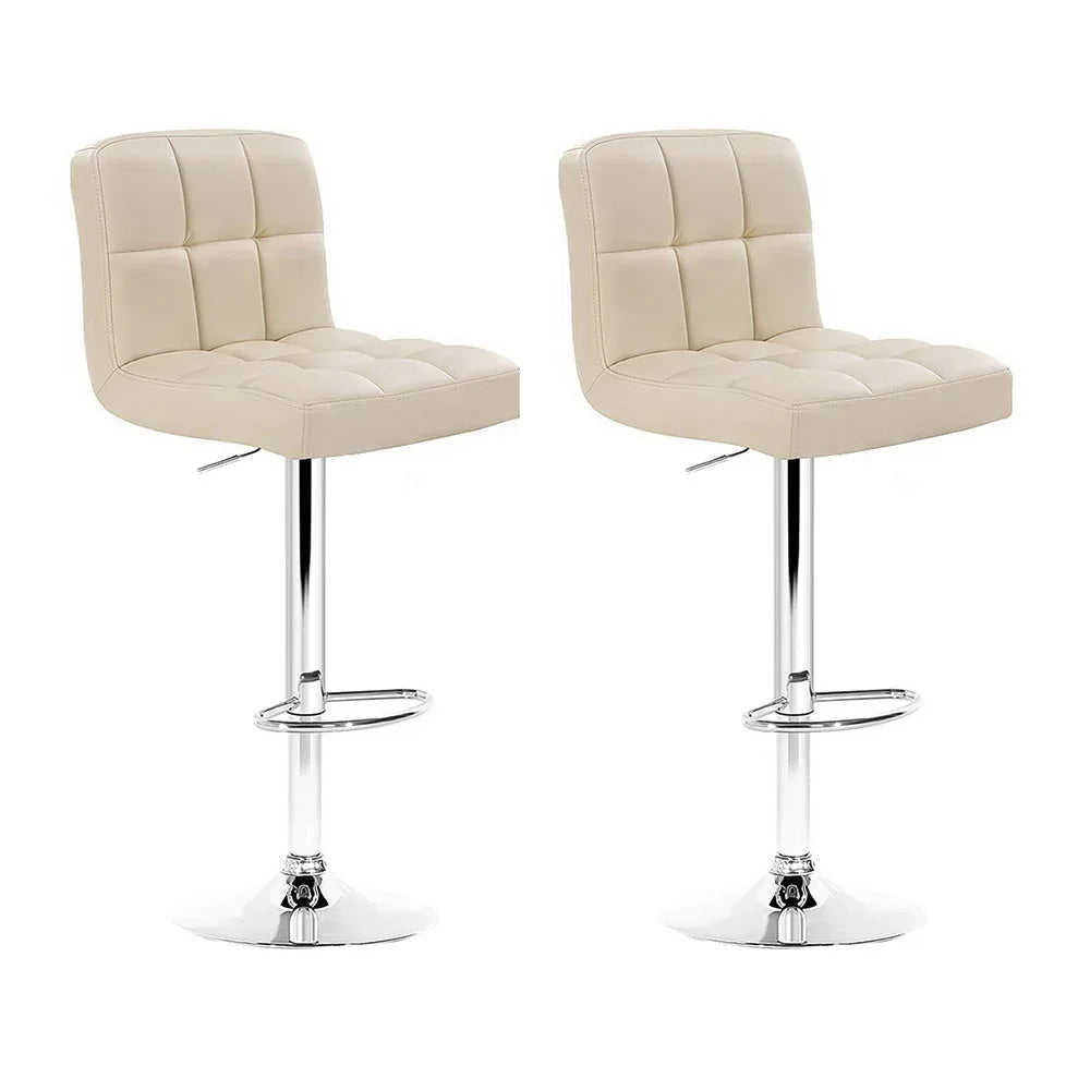 Artiss 2x Bar Stools Leather Gas Lift Beige - Mekamart Australia