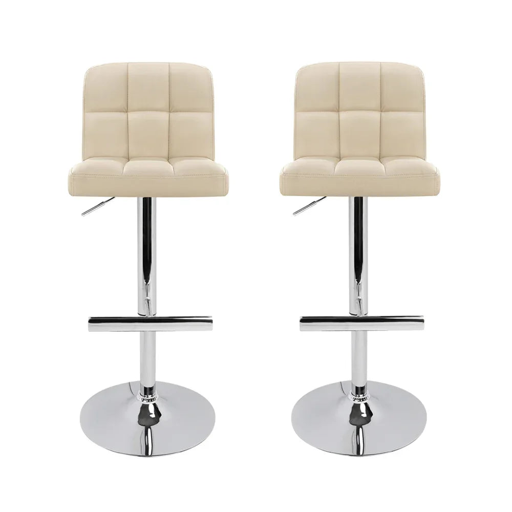 Artiss 2x Bar Stools Leather Gas Lift Beige - Mekamart Australia
