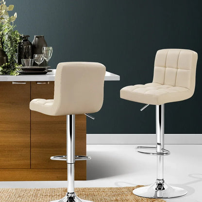 Artiss 2x Bar Stools Leather Gas Lift Beige - Mekamart Australia