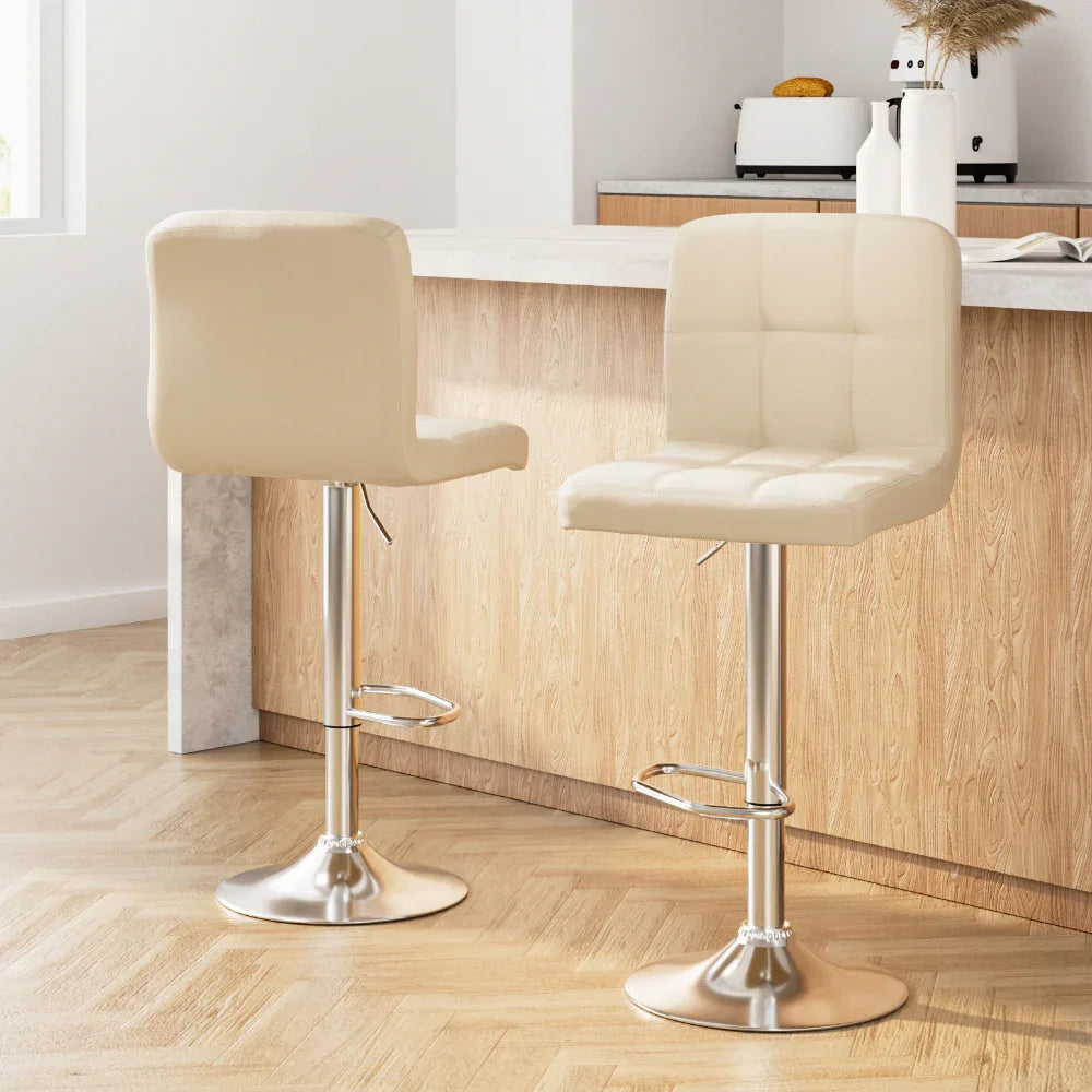 Artiss 2x Bar Stools Leather Gas Lift Beige - Mekamart Australia