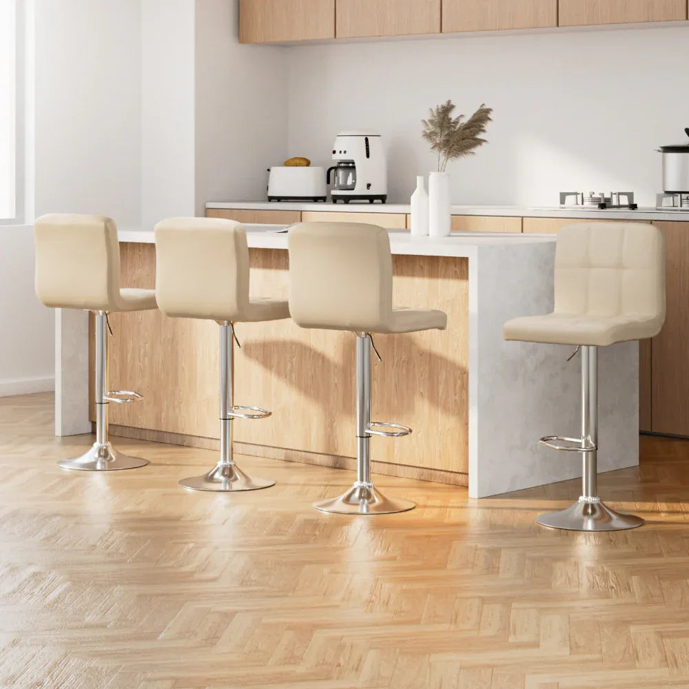Artiss 4x Bar Stools Leather Gas Lift Beige - Mekamart Australia