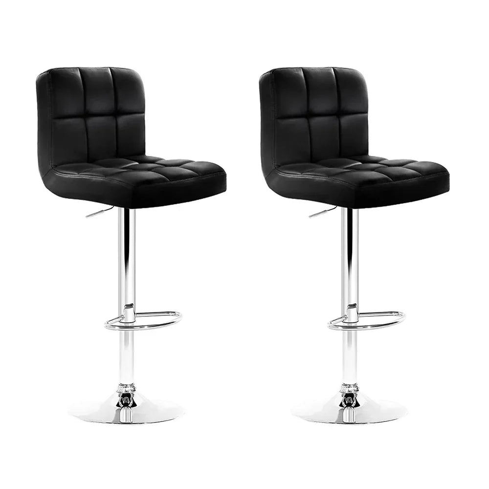 Artiss 2x Bar Stools Leather Gas Lift Black - Mekamart Australia