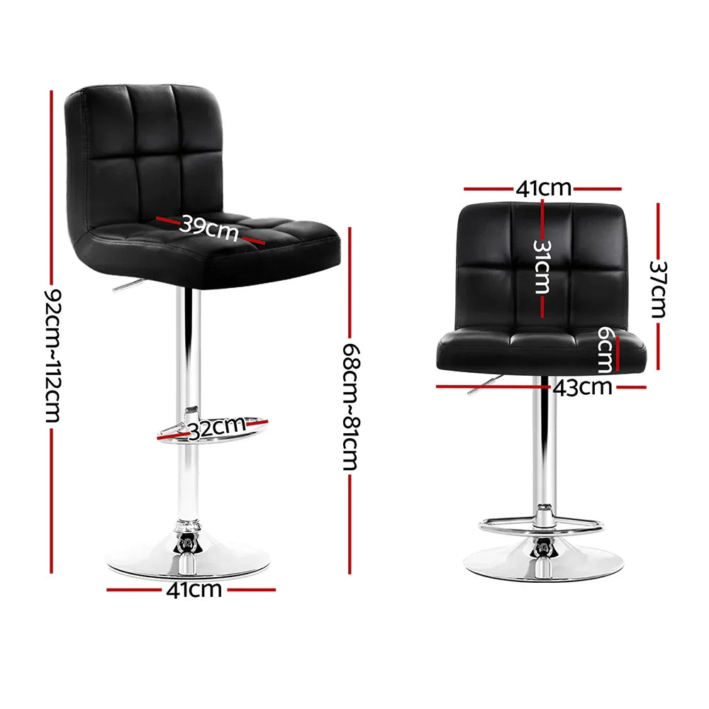 Artiss 2x Bar Stools Leather Gas Lift Black - Mekamart Australia