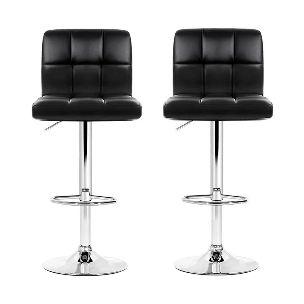 Artiss 2x Bar Stools Leather Gas Lift Black - Mekamart Australia