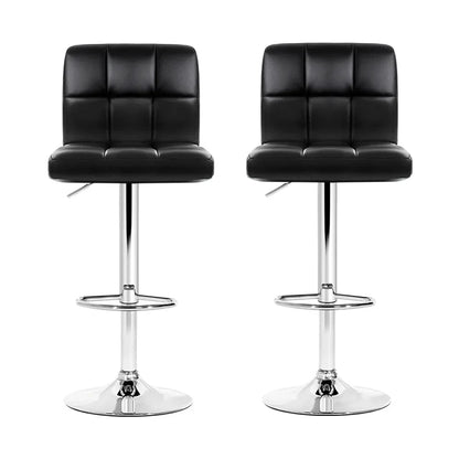 Artiss 2x Bar Stools Leather Gas Lift Black - Mekamart Australia