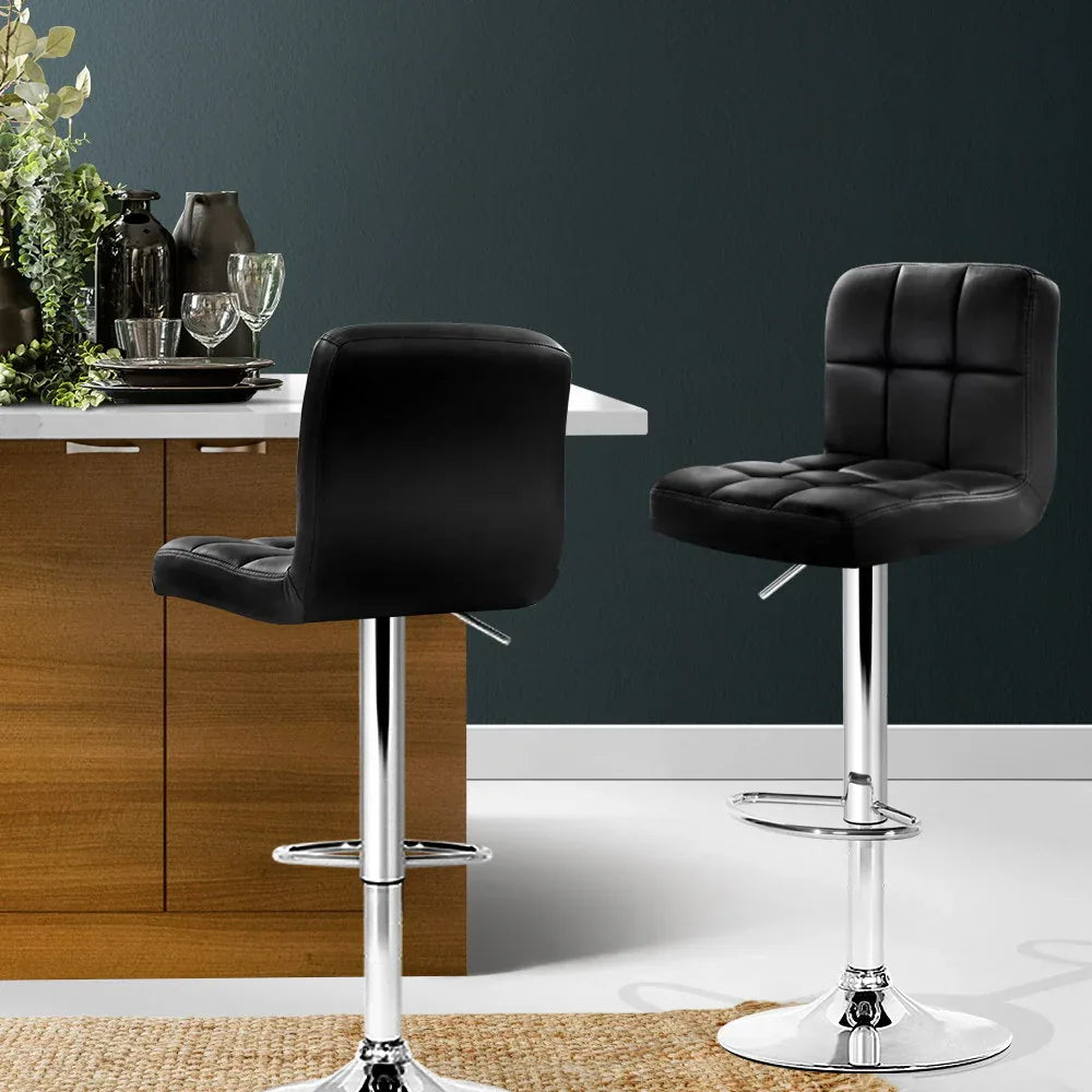 Artiss 2x Bar Stools Leather Gas Lift Black - Mekamart Australia