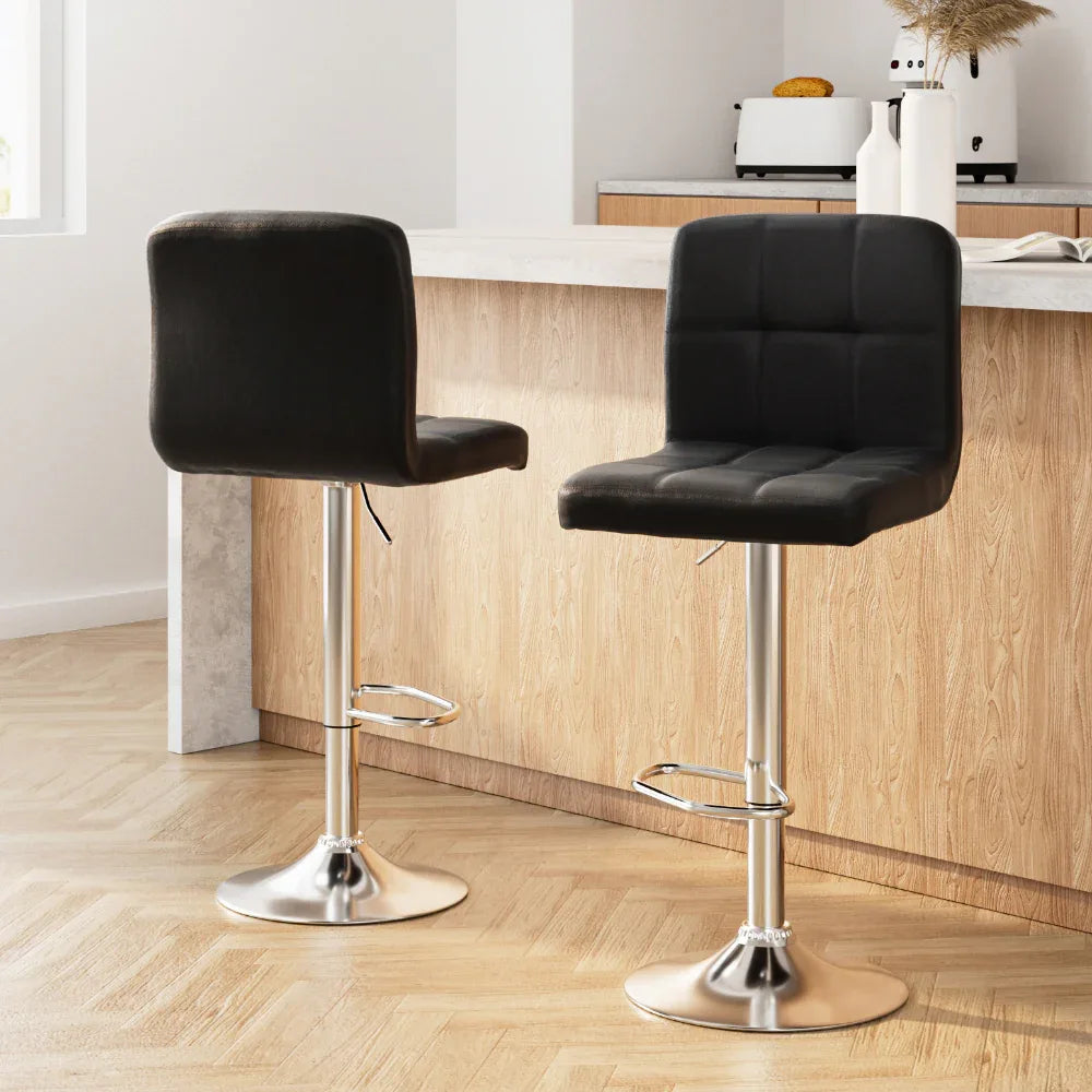 Artiss 2x Bar Stools Leather Gas Lift Black - Mekamart Australia
