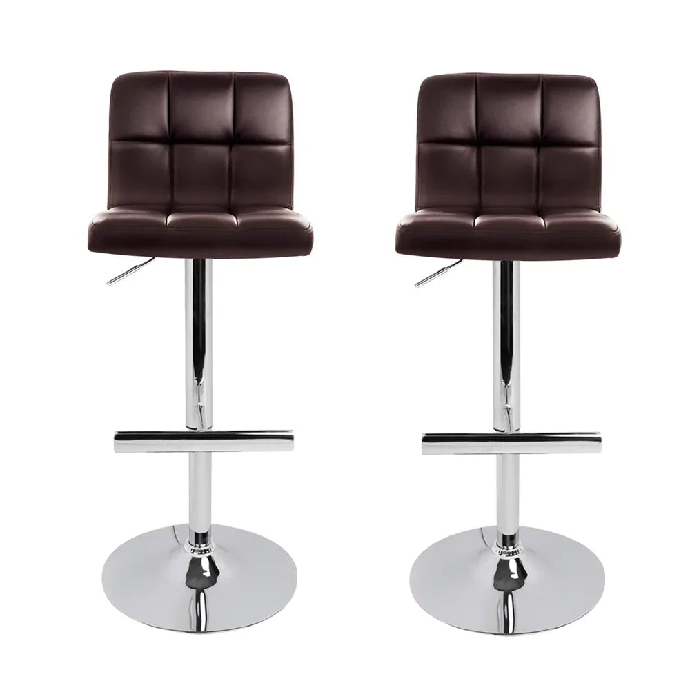 Artiss 2x Bar Stools Leather Gas Lift Brown - Mekamart Australia