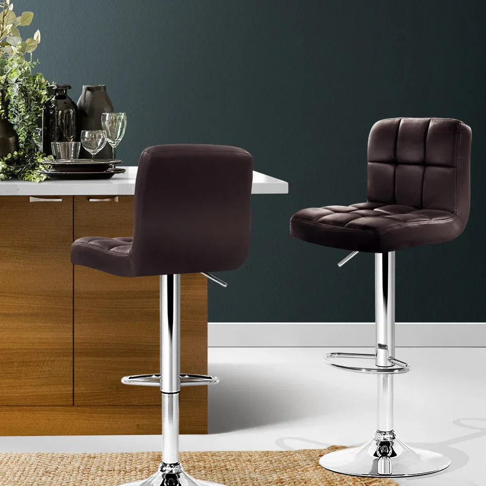 Artiss 2x Bar Stools Leather Gas Lift Brown - Mekamart Australia