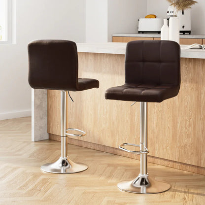 Artiss 2x Bar Stools Leather Gas Lift Brown - Mekamart Australia