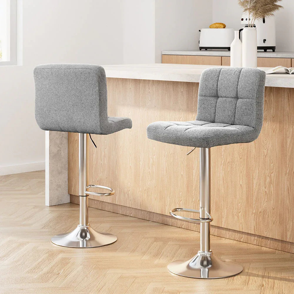 Artiss 2x Bar Stools Kitchen Dining Chairs Counter Stool Gas Lift Fabric Grey - Mekamart Australia