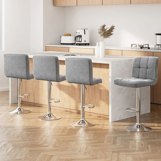 Artiss 4x Bar Stools Fabric Gas Lift Grey - Mekamart Australia