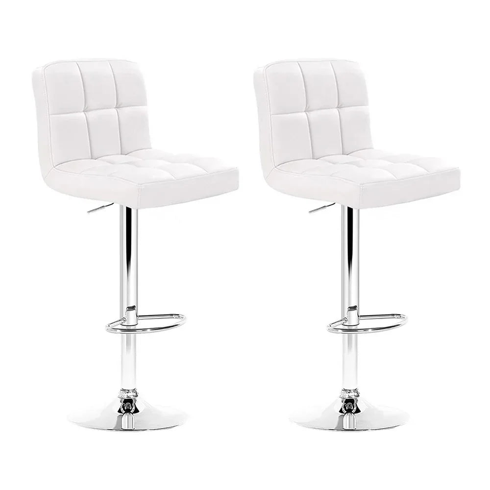 Artiss 2x Bar Stools Leather Gas Lift White - Mekamart Australia