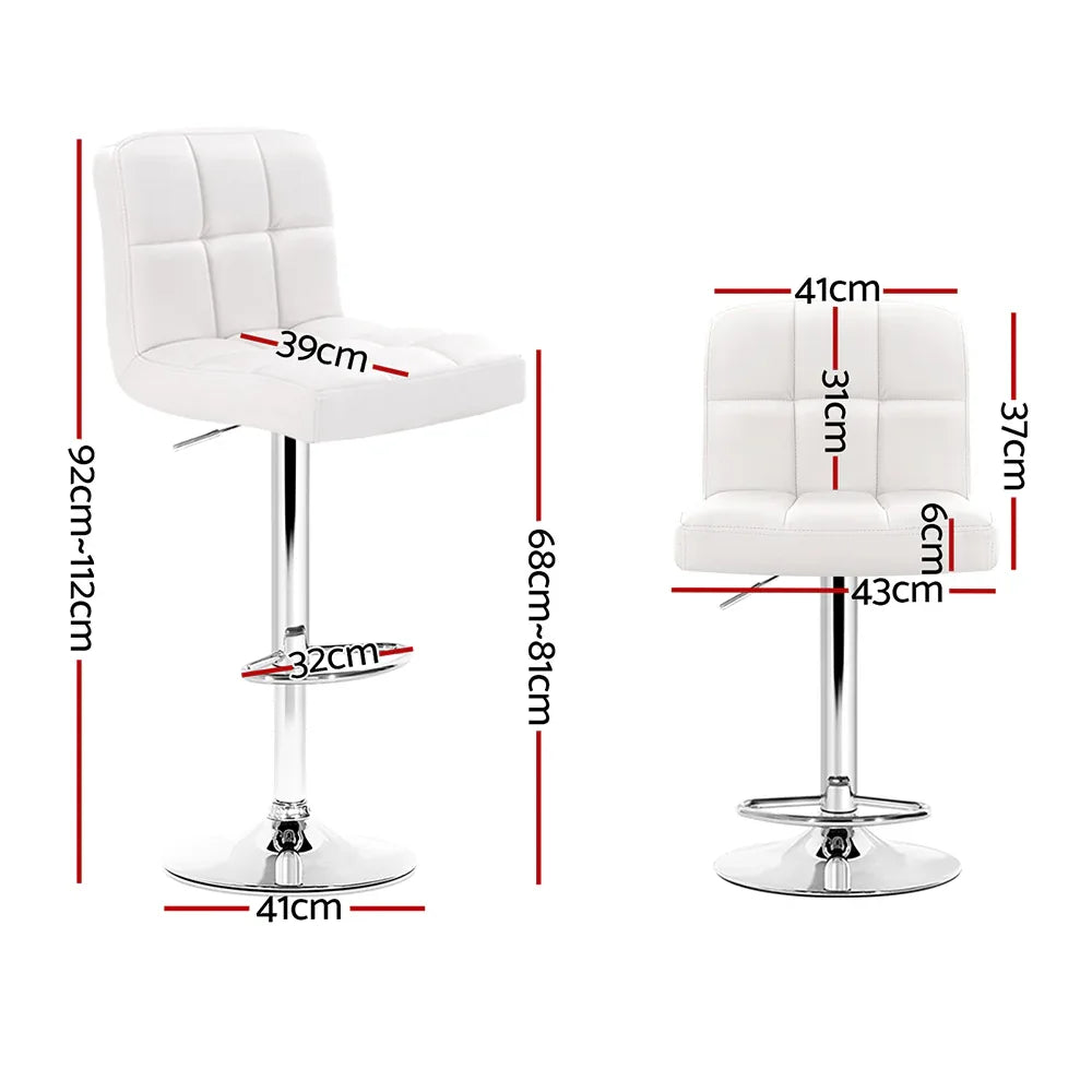 Artiss 2x Bar Stools Leather Gas Lift White - Mekamart Australia