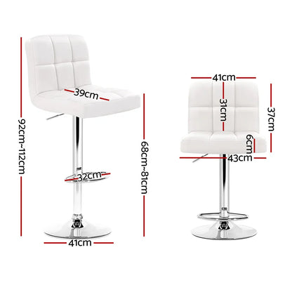 Artiss 2x Bar Stools Leather Gas Lift White - Mekamart Australia