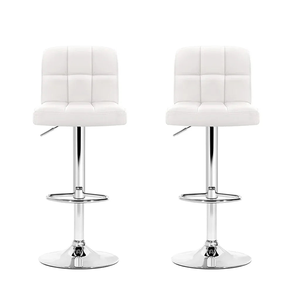 Artiss 2x Bar Stools Leather Gas Lift White - Mekamart Australia