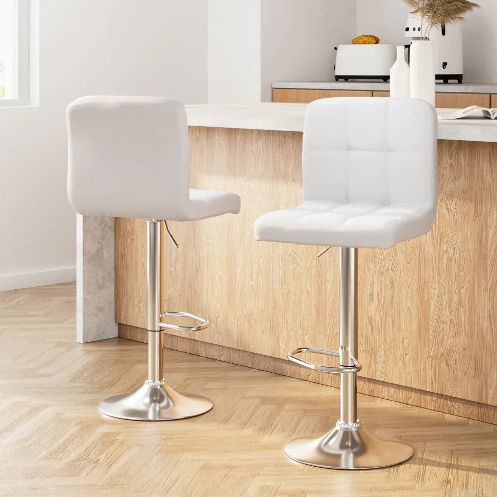 Artiss 2x Bar Stools Leather Gas Lift White - Mekamart Australia