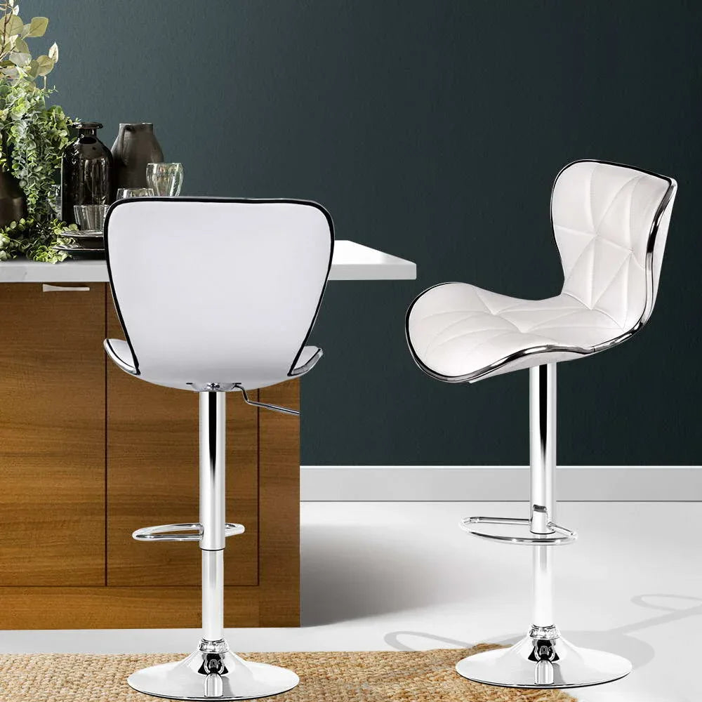 Artiss 2x Bar Stools Gas Lift Leather Seat White - Mekamart Australia