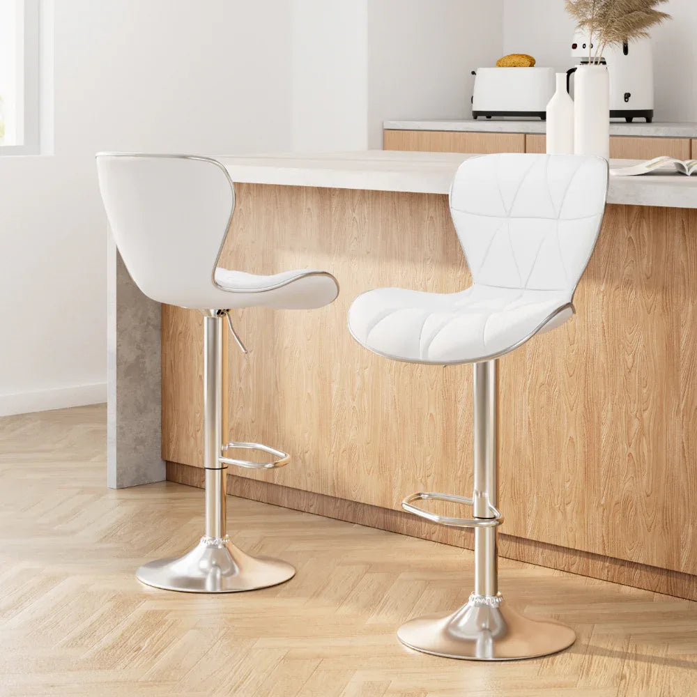 Artiss 2x Bar Stools Gas Lift Leather Seat White - Mekamart Australia