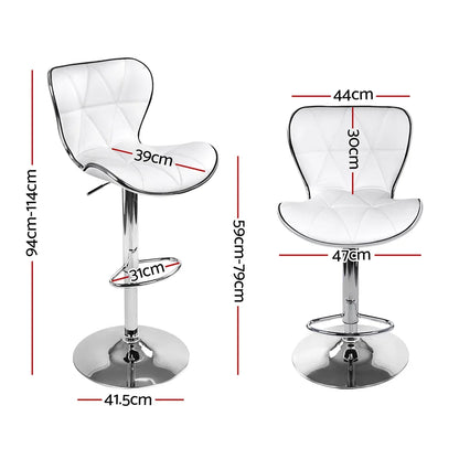 Artiss 4x Bar Stools Gas Lift Leather Seat White - Mekamart Australia