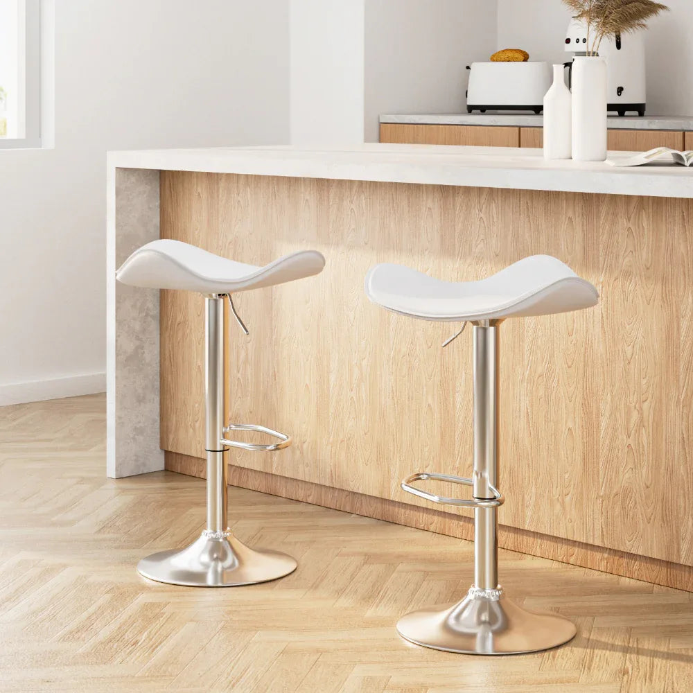 Artiss 2x Bar Stools Leather Gas Lift Chair White - Mekamart Australia