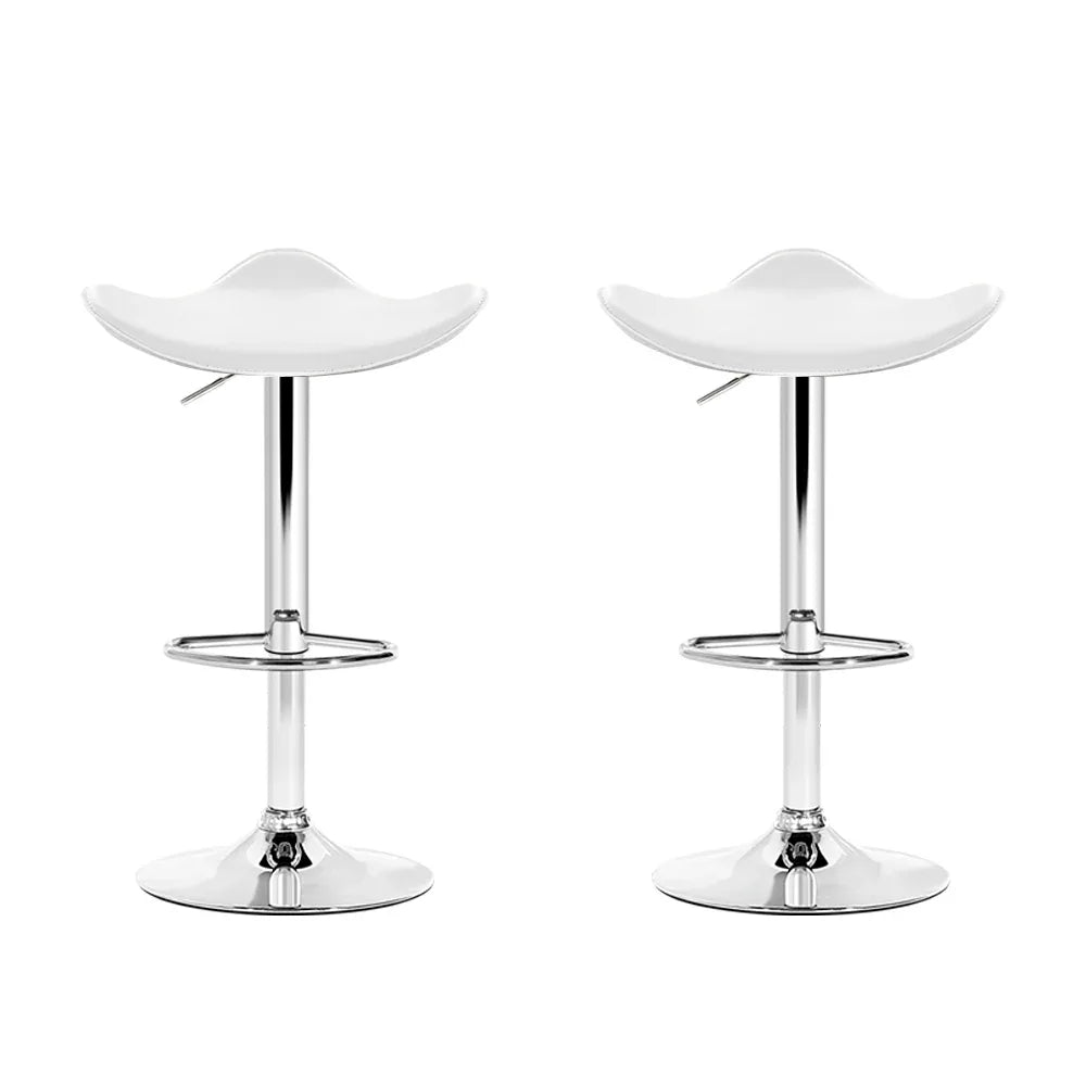 Artiss 2x Bar Stools Leather Gas Lift Chair White - Mekamart Australia