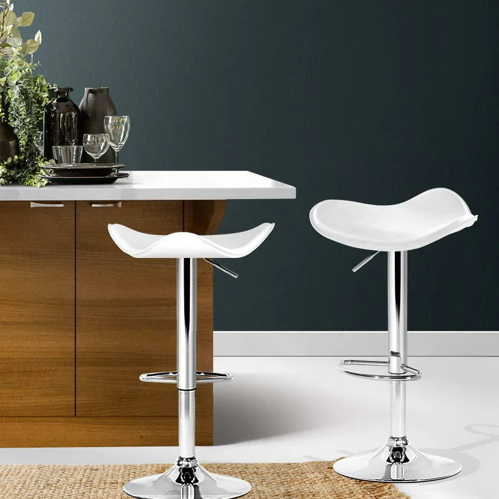 Artiss 2x Bar Stools Leather Gas Lift Chair White - Mekamart Australia